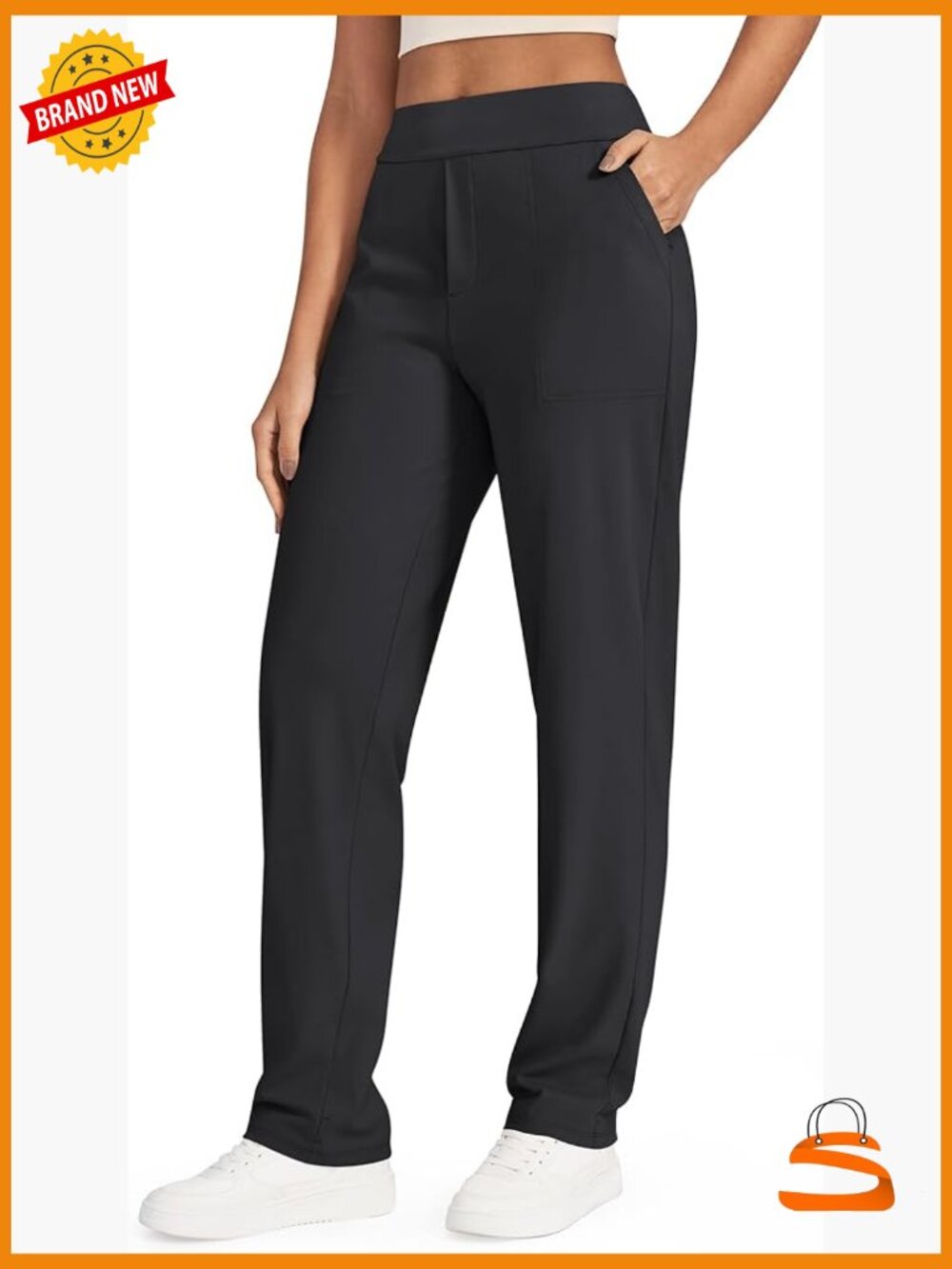 High Waist Straight Leg Work Pants with Pockets